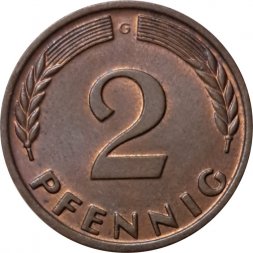 ФРГ 2 пфеннига 1966 год - G