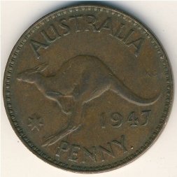 Австралия 1 пенни 1947 год - Кенгуру