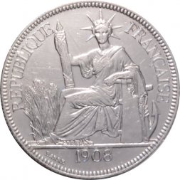 Французский Индокитай 1 пиастр 1908 год
