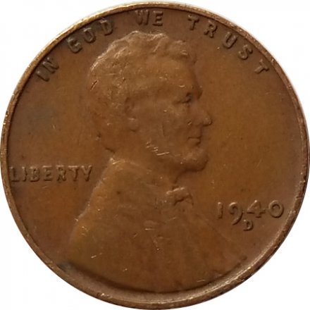 США 1 цент 1940 год  - Авраам Линкольн (D)