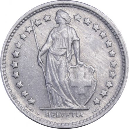 Швейцария 1/2 франка 1968 год (без отметки МД)