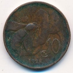 Италия 10 чентезимо 1925 год