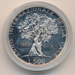 Италия 500 лир 1986 год - Международный год мира (Proof)