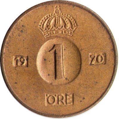 Швеция 1 эре 1970 год