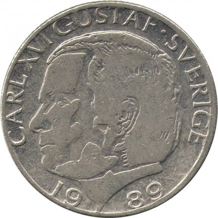 Швеция 1 крона 1989 год - Король Карл XVI Густав