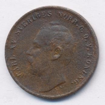 Швеция 1 эре 1866 год - Карл XV (маленький тираж)