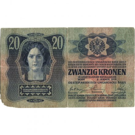 Австро-Венгрия 20 крон 1913 год (без надпечатки) - VG