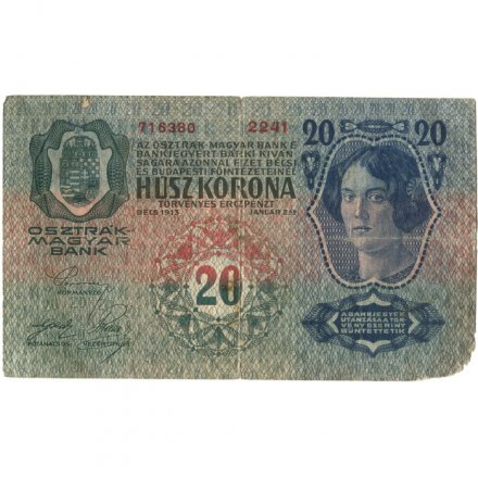 Австро-Венгрия 20 крон 1913 год (без надпечатки) - VG
