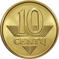 Литва 10 центов 2008 год UNC