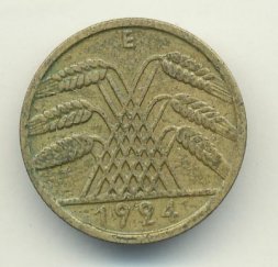 Веймарская республика 10 рейхспфеннигов 1924 год (E)