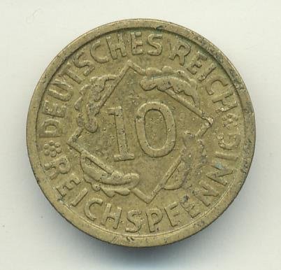 Веймарская республика 10 рейхспфеннигов 1924 год (E)