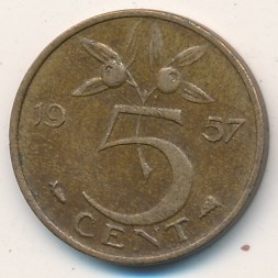 Монета Нидерланды 5 центов 1957 год