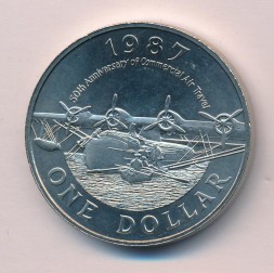 Монета Бермудские острова 1 доллар 1987 год - 50 лет коммерческой авиации