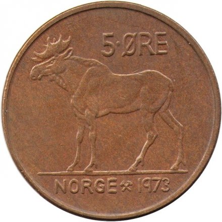 Норвегия 5 эре 1973 год - Лось