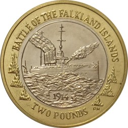 Фолклендские острова 2 фунта 2014 год - 100 лет Фолклендскому бою