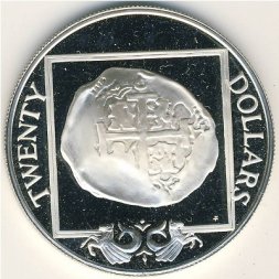 Виргинские острова 20 долларов 1985 год