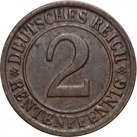 Веймарская республика 2 рентенпфеннига 1924 год (G)