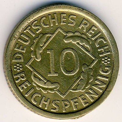 Веймарская республика 10 рейхспфеннигов 1935 год (J)
