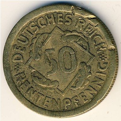 Веймарская республика 50 рентенпфеннигов 1924 год (D)