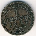 Пруссия 1 пфеннинг 1847 год