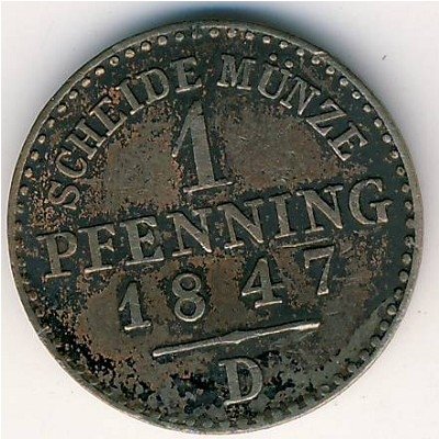 Пруссия 1 пфеннинг 1847 год