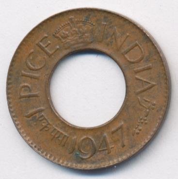 Британская Индия 1 пайса 1947 год