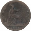 Великобритания 1 пенни 1891 год (бронза, коричневый цвет)