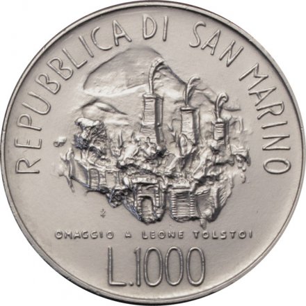 Сан-Марино 1000 лир 1978 год - 150 лет со дня рождения Льва Николаевича Толстого