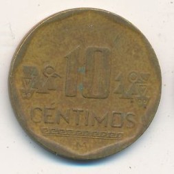 Монета Перу 10 сентимо 2007 год