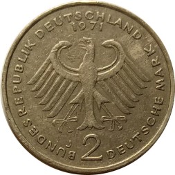 ФРГ 2 марки 1971 год - Конрад Аденауэр, 20 лет Федеративной Республике (1949-1969) (J)