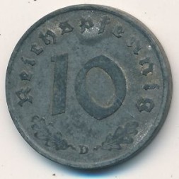 Монета Третий Рейх 10 рейхспфеннигов 1941 год (D)