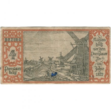 Германия (нотгельд) 50 пфеннигов 1921 год - Серия &quot;Районы Берлина&quot;. Пренцлауэр-Берг. Мюленберг перед воротами Пренцлауэра в 1822 году (вид 4) - VF