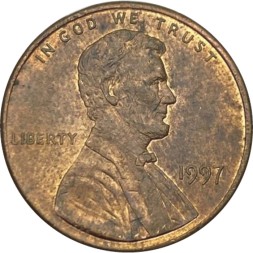 США 1 цент 1997 год - Авраам Линкольн (без отметки МД)
