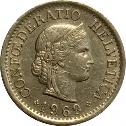 Швейцария 10 раппенов 1969 год