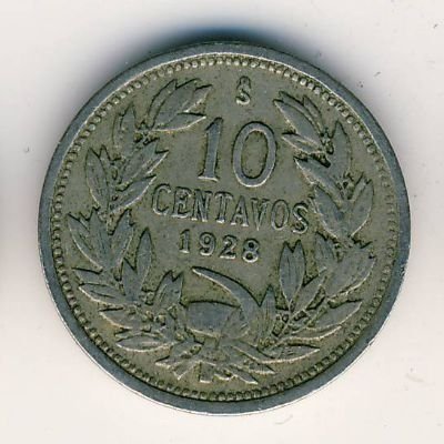 Чили 10 сентаво 1928 год