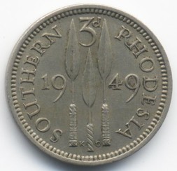 Монета Южная Родезия 3 пенса 1949 год - Георг VI