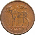 Норвегия 5 эре 1967 год - Король Улаф V. Лось