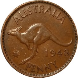 Австралия 1 пенни 1948 год - Кенгуру. Без точки