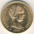 Испания 20 песет 1887 год