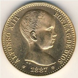 Испания 20 песет 1887 год