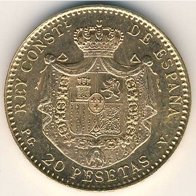 Испания 20 песет 1887 год