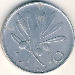 Италия 10 лир 1948 год
