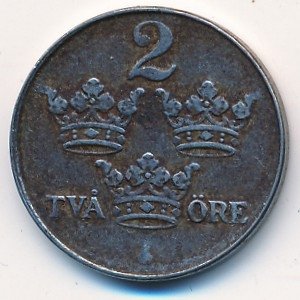 Швеция 2 эре 1918 год - Король Густав V