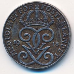Швеция 2 эре 1918 год - Король Густав V