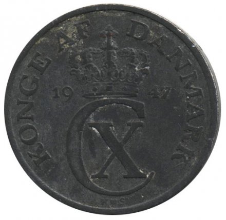 Дания 2 эре 1947 год - Король Кристиан X