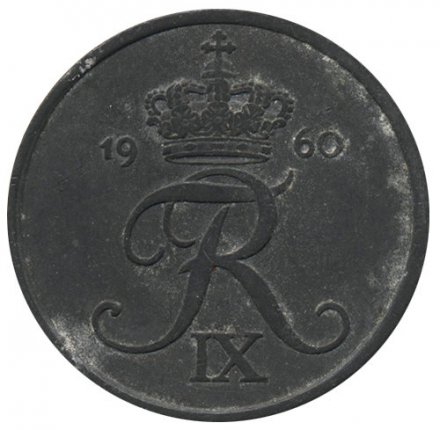 Дания 5 эре 1960 год - Король Фредерик IX (цинк)