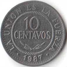 Боливия 10 сентаво 1987 год