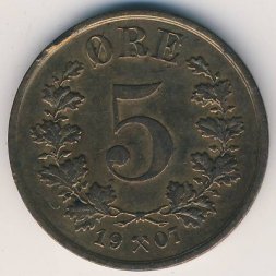 Норвегия 5 эре 1907 год