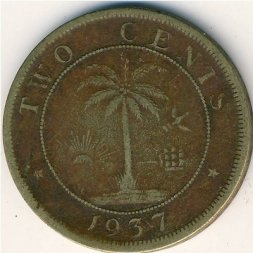 Либерия 2 цента 1937 год