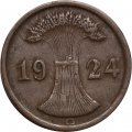Веймарская республика 2 рейхспфеннига 1924 год (G)